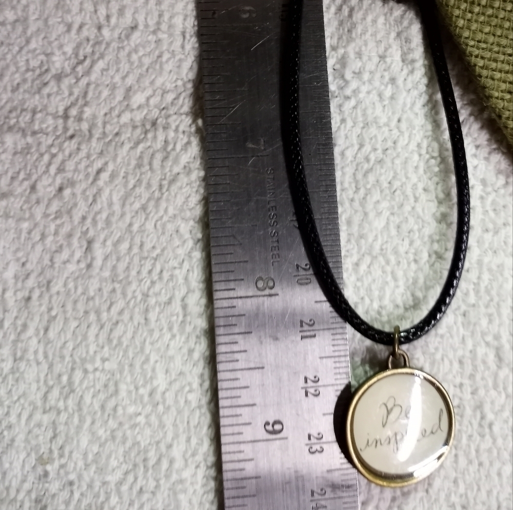 Goldtone be inspired round pendant on black cord necklace - Picture 4 of 4